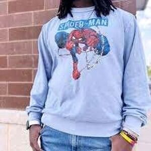 Marvel‎ Spider-Man Graphic Crewneck Sweatshirt Blue Japanese Text Small 0130